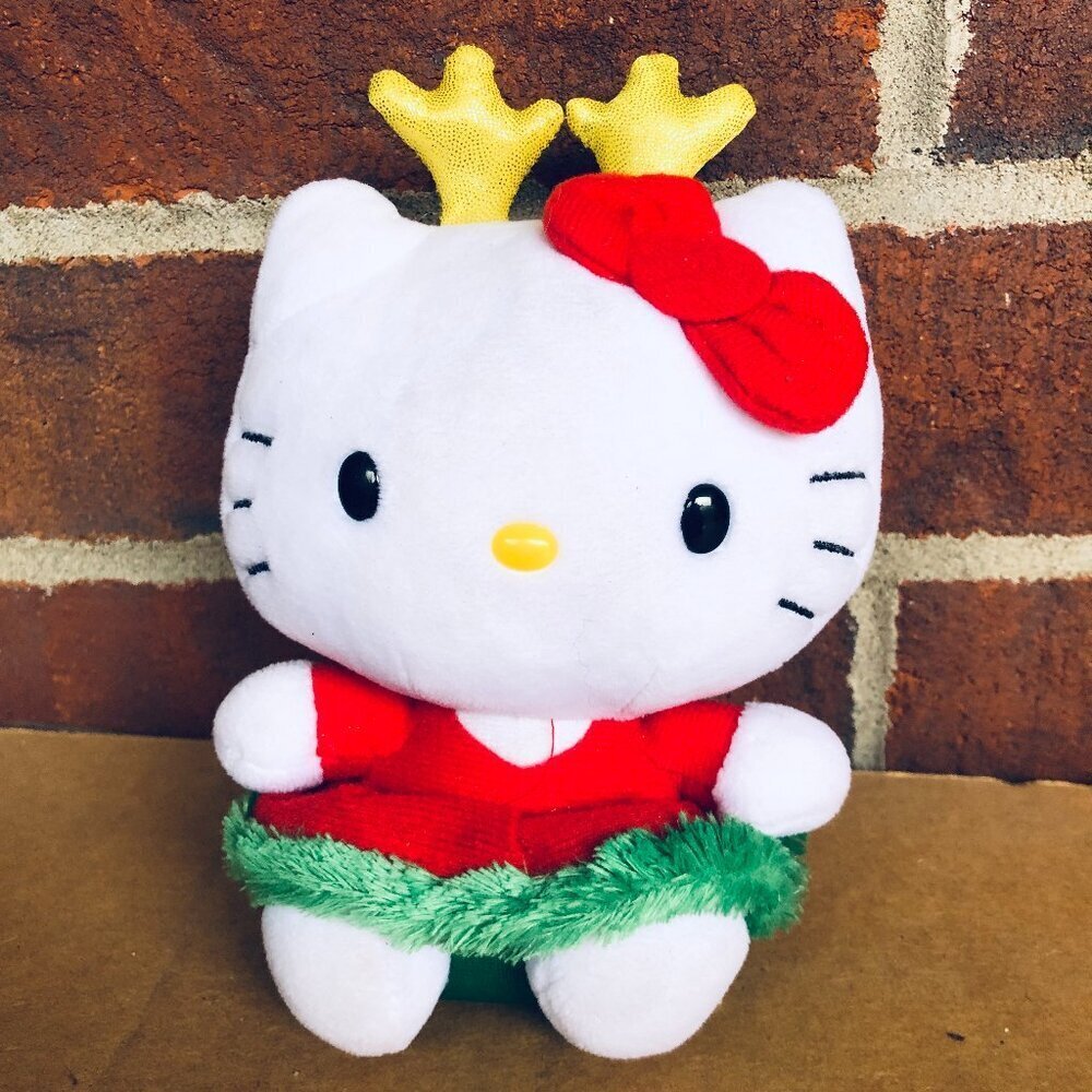 TY x Sanrio HELLO KITTY 7” Plush Christmas Reindeer Red Green Dress Holidays